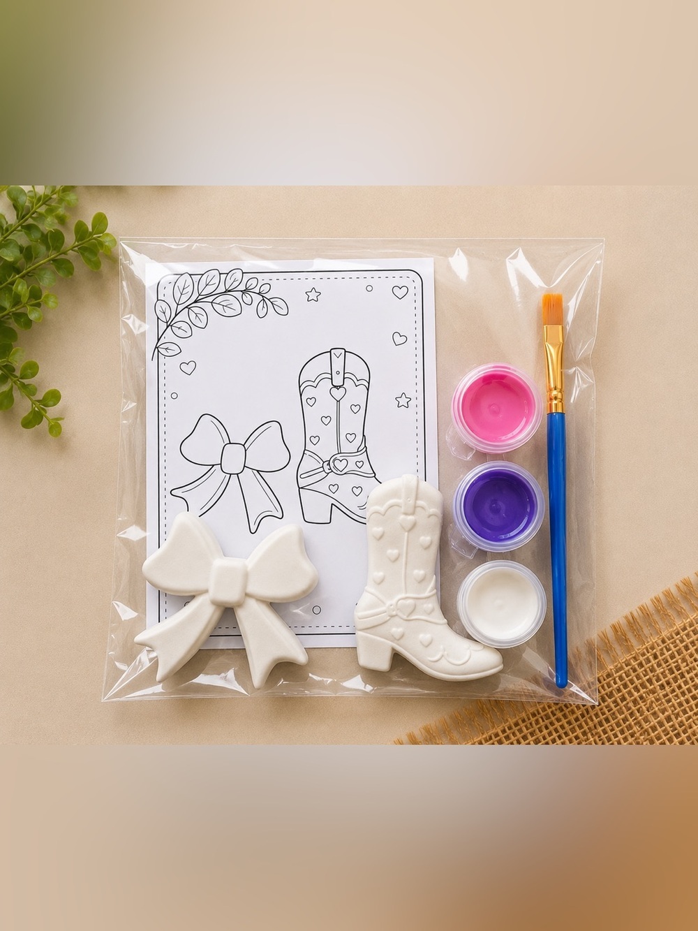 Cowgirl Boot & Bow Paint Your Own Plaster Craft Kit | Kids Party Favor
